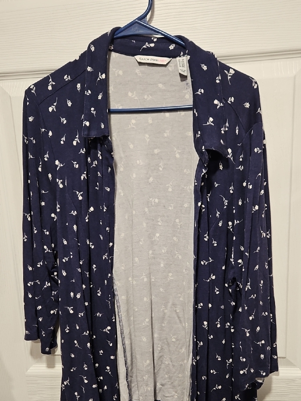Isaac Mizrahi Navy Button-Front Shirt with White Floral Print